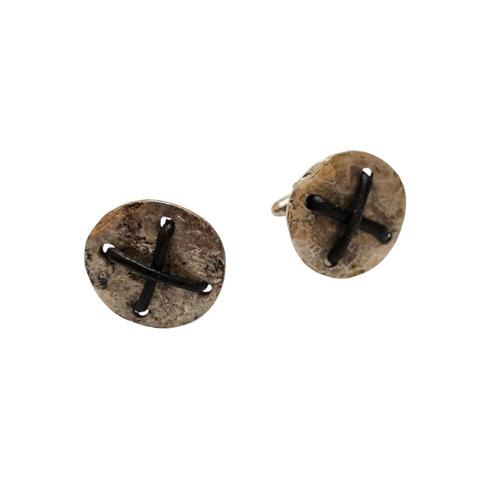 Vintage 80s Rare Alexis Lahellec Paris NOS Silver Metal & Leather Cufflinks